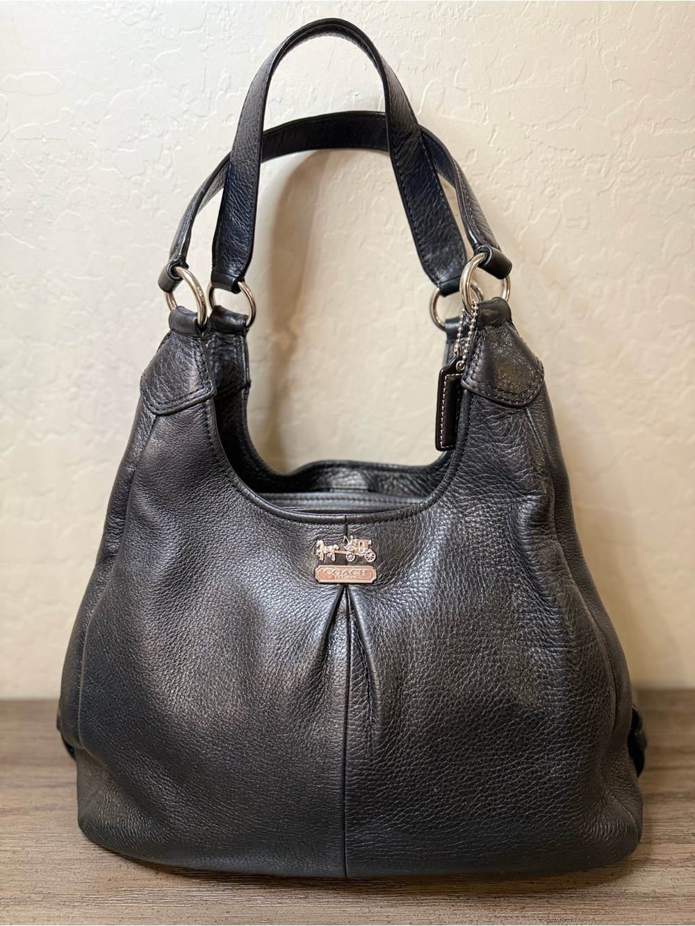Coach Black Pebbled Leather Shoulder Bag with Silver Hardware